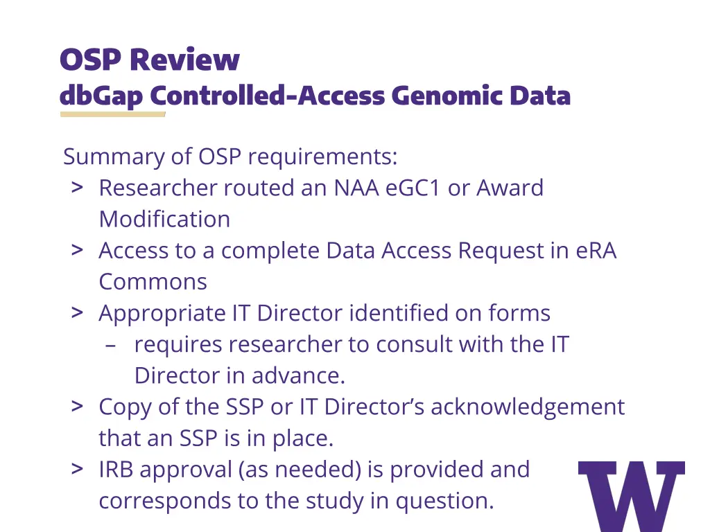 osp review dbgap controlled access genomic data