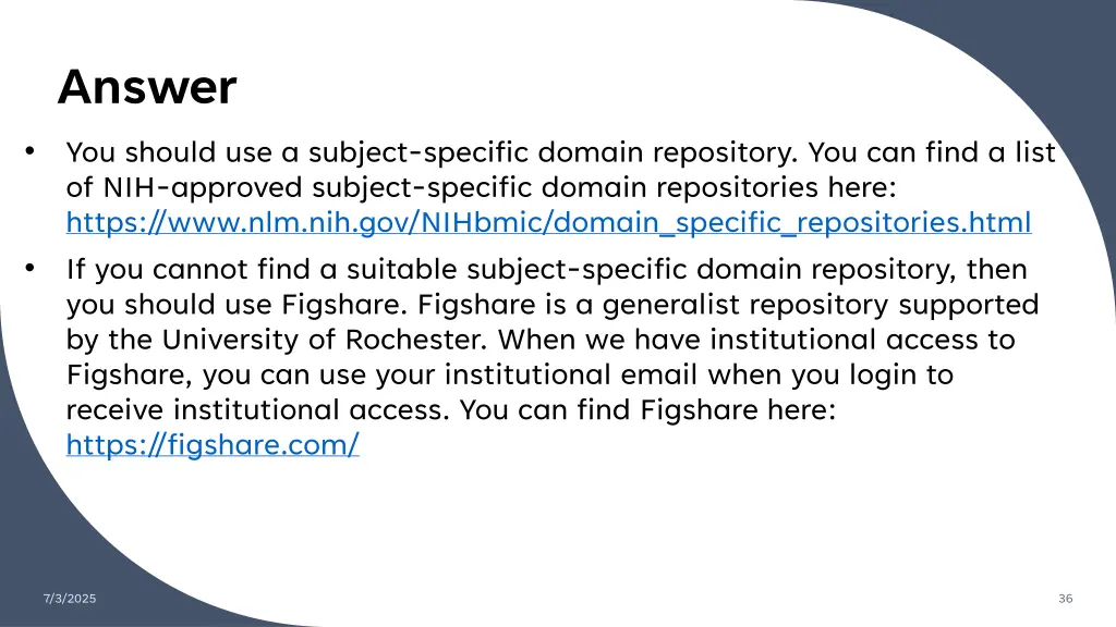 answer you should use a subject specific domain