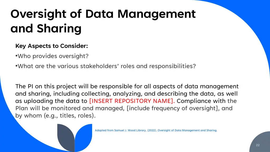 oversight of data management and sharing 1