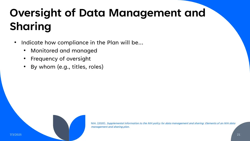 oversight of data management and sharing