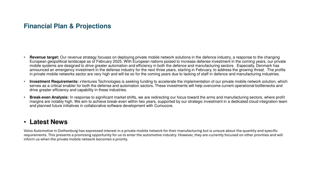financial plan projections