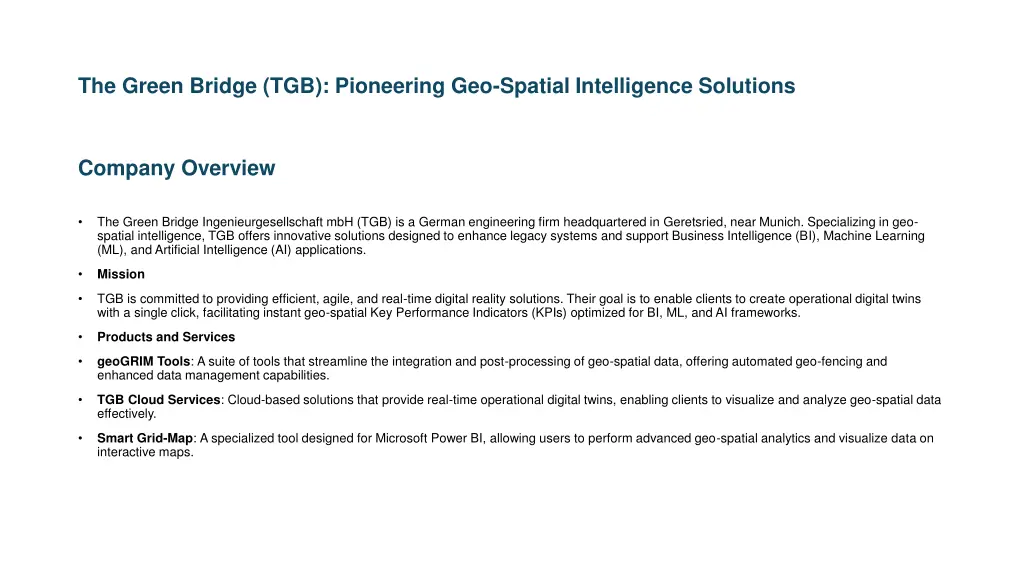 the green bridge tgb pioneering geo spatial