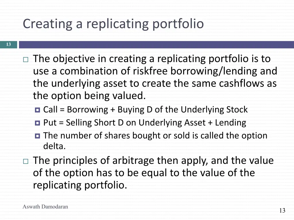 creating a replicating portfolio
