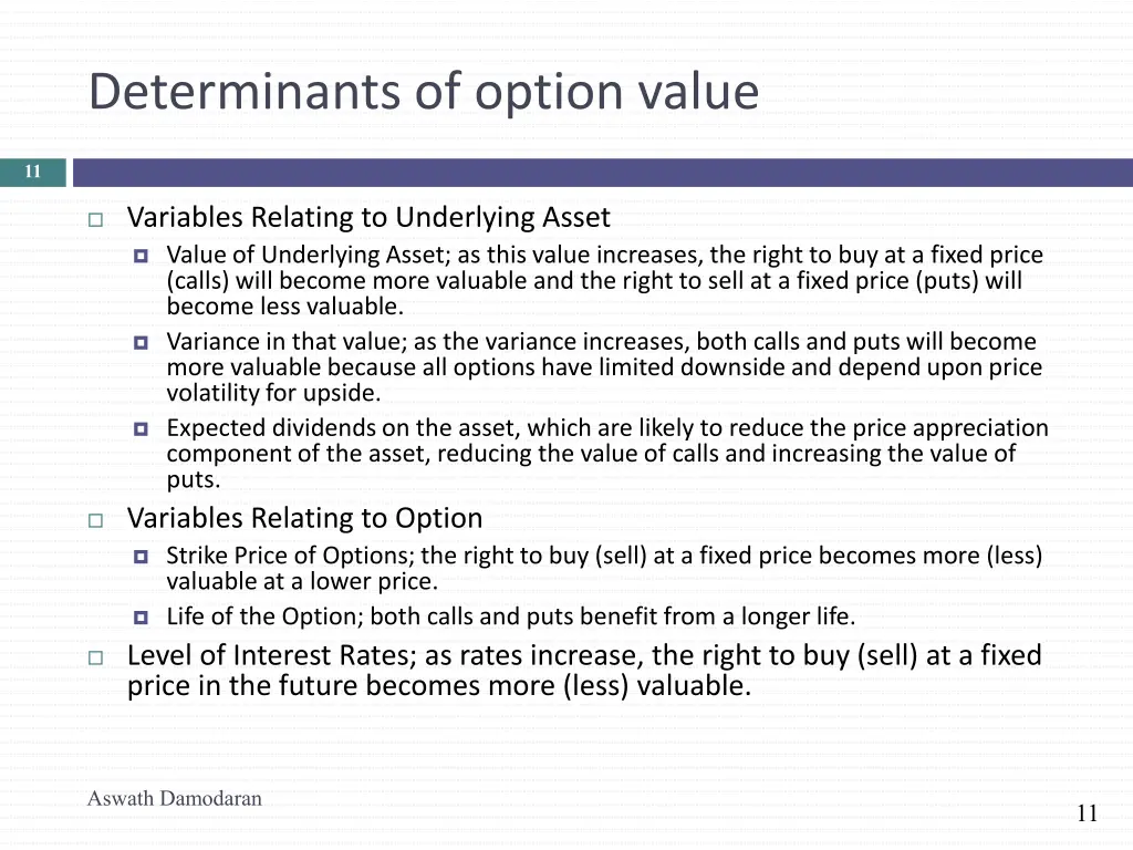 determinants of option value