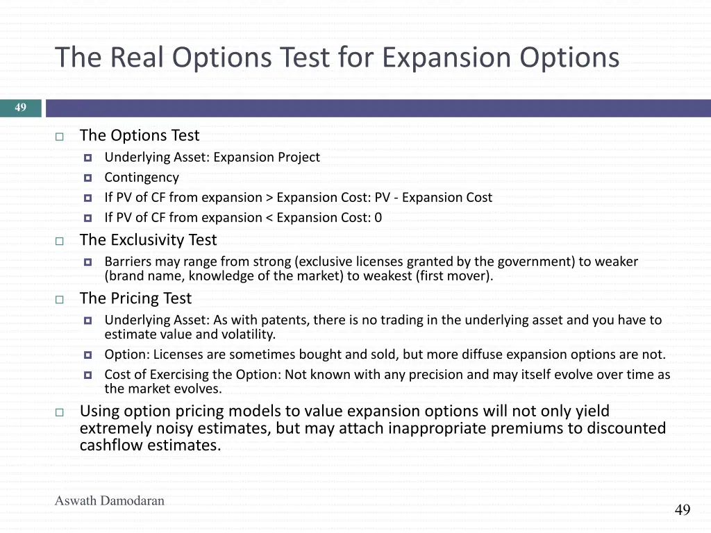 the real options test for expansion options