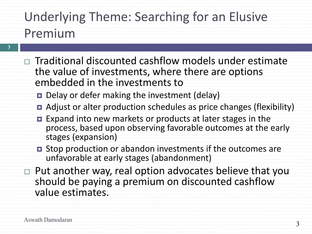 underlying theme searching for an elusive premium