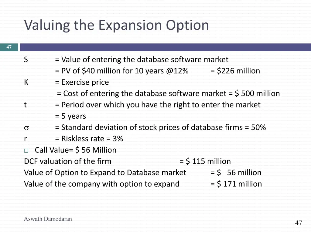 valuing the expansion option