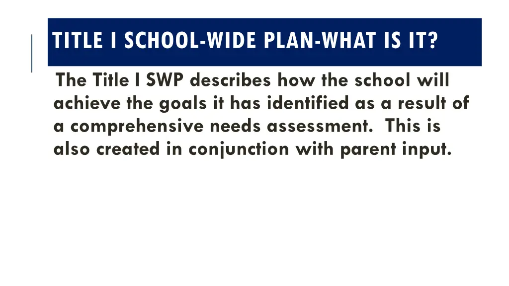 title i school wide plan what is it