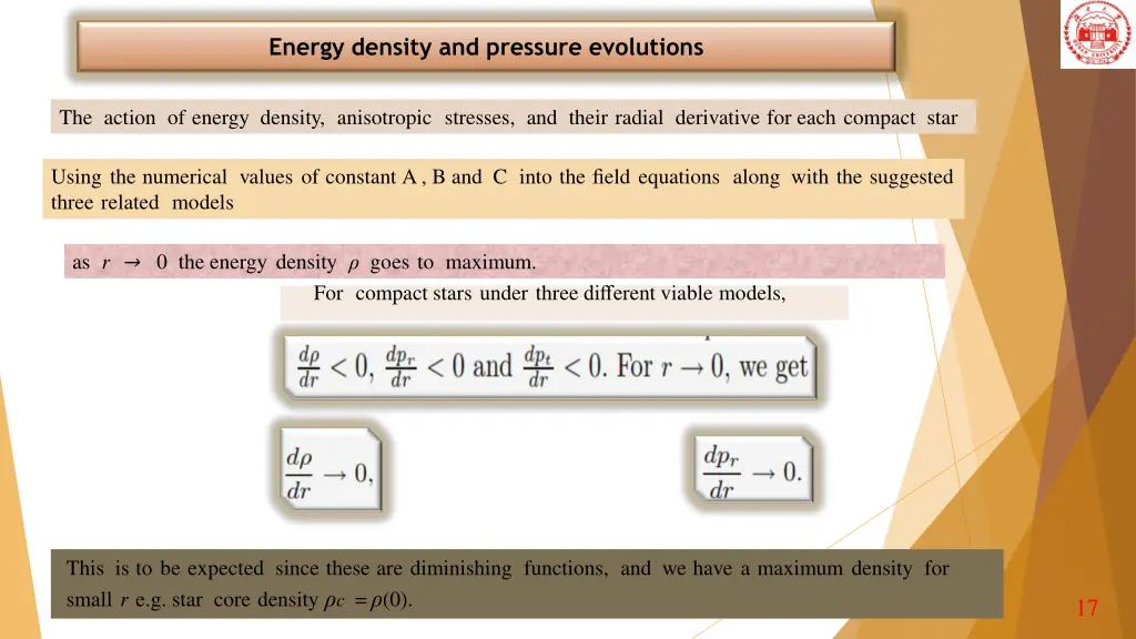 energy density and pressure evolutions