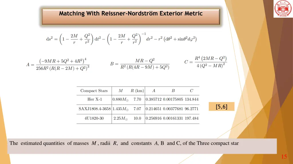 matching with reissner nordstr m exterior metric