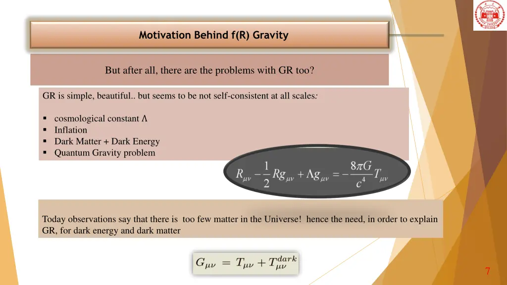 motivation behind f r gravity