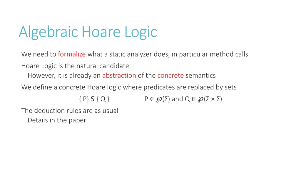 algebraic hoare logic