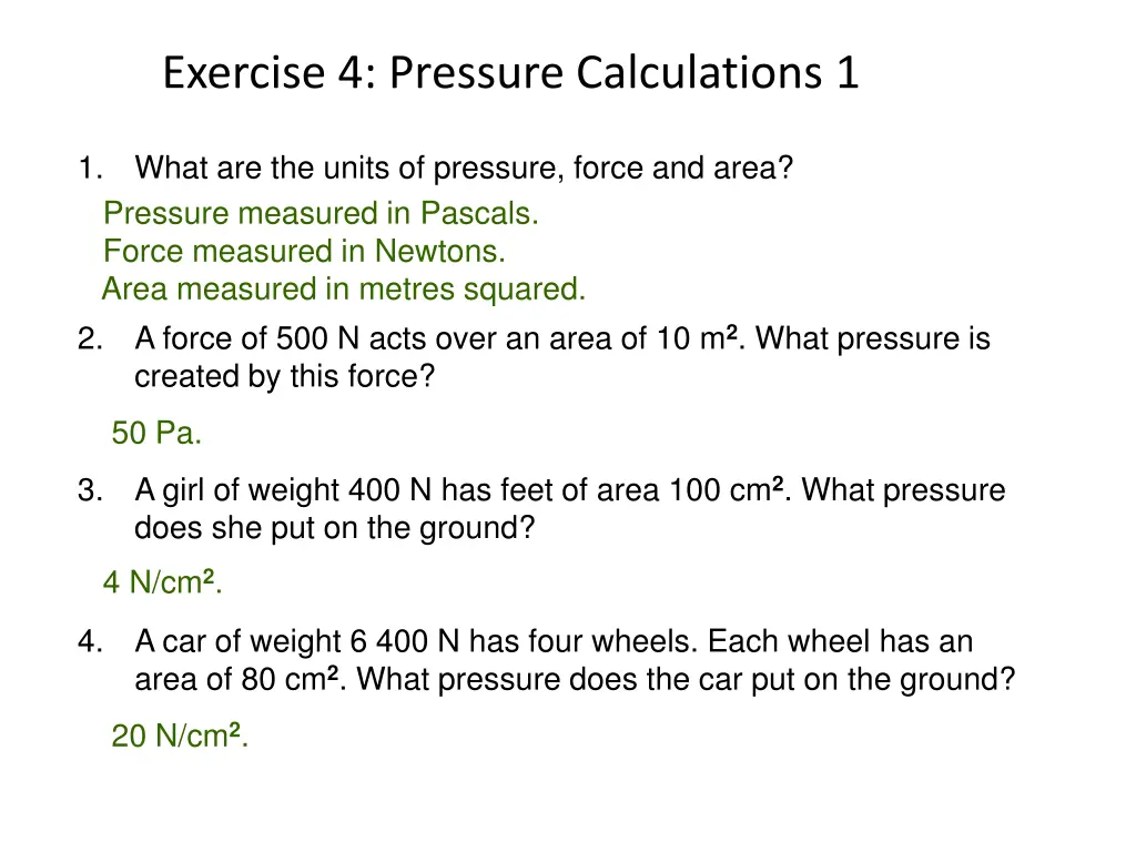 exercise 4 pressure calculations 1