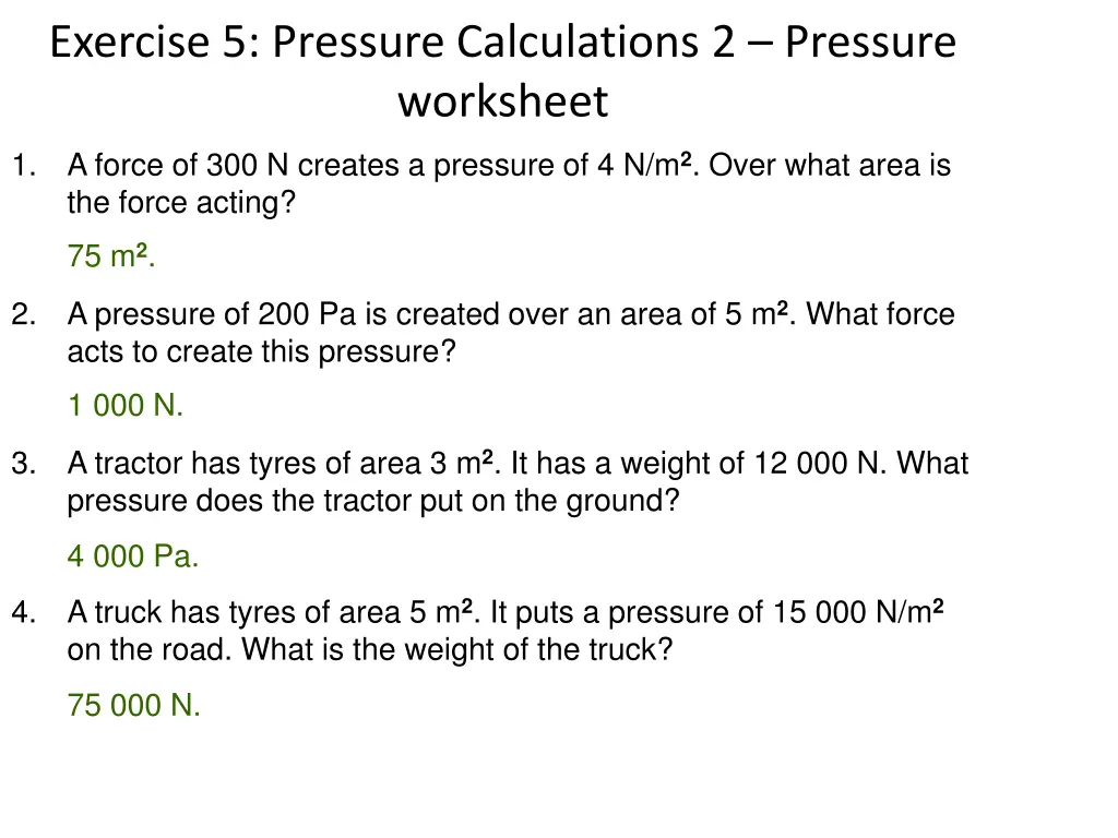 exercise 5 pressure calculations 2 pressure