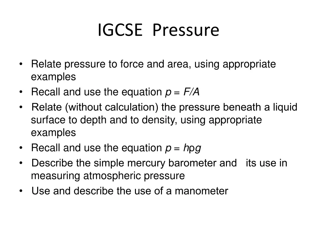 igcse pressure