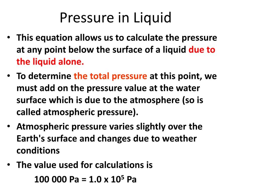 pressure in liquid