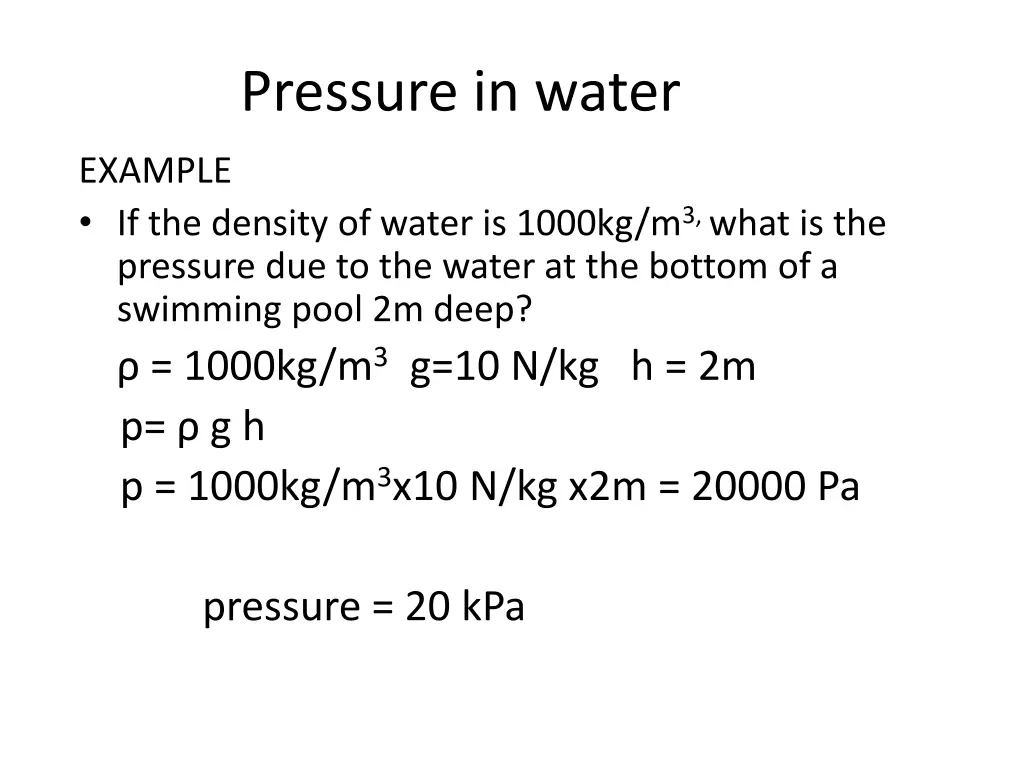 pressure in water