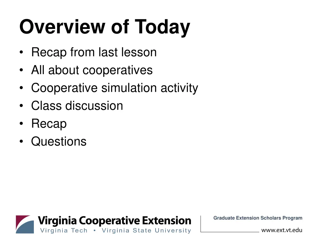overview of today