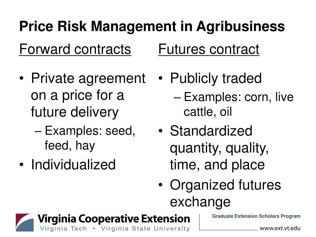 price risk management in agribusiness forward