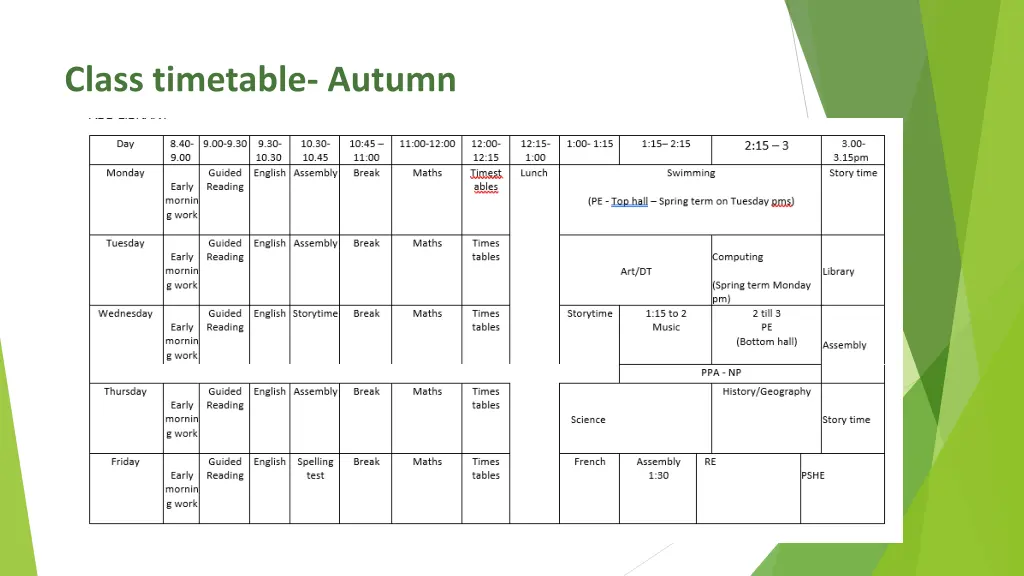 class timetable autumn