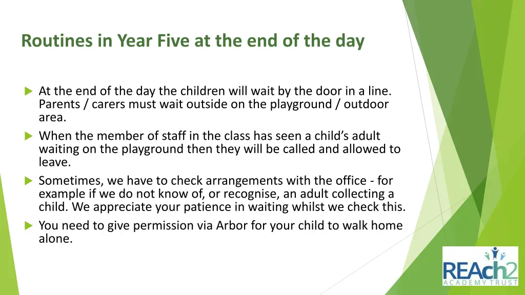 routines in year five at the end of the day