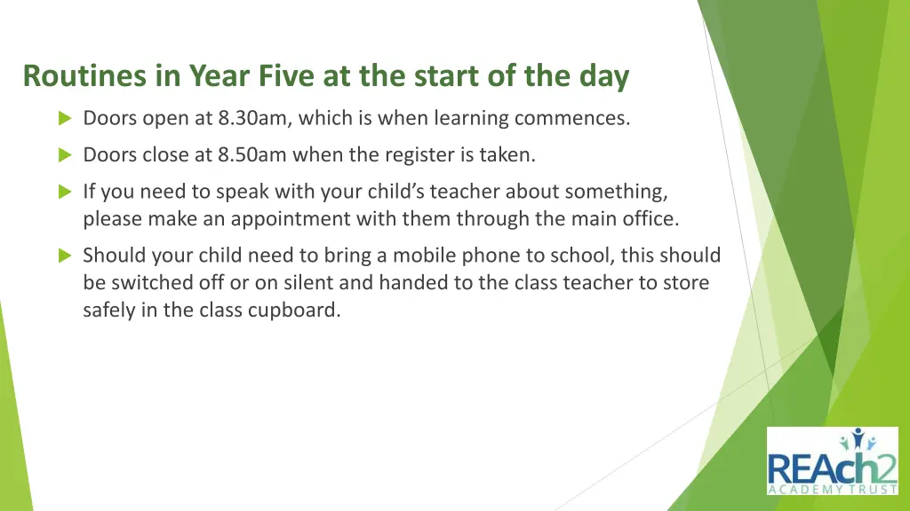 routines in year five at the start of the day