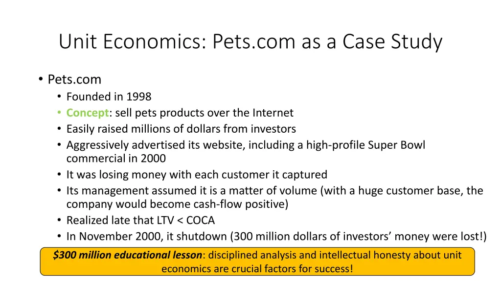 unit economics pets com as a case study