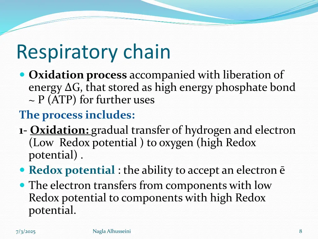 respiratory chain oxidation process accompanied