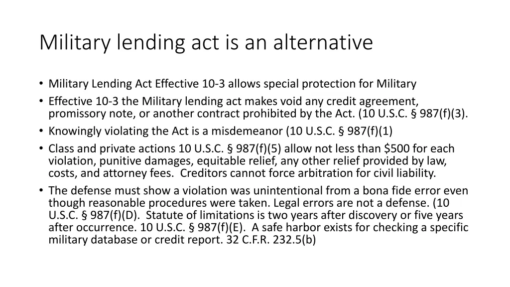 military lending act is an alternative