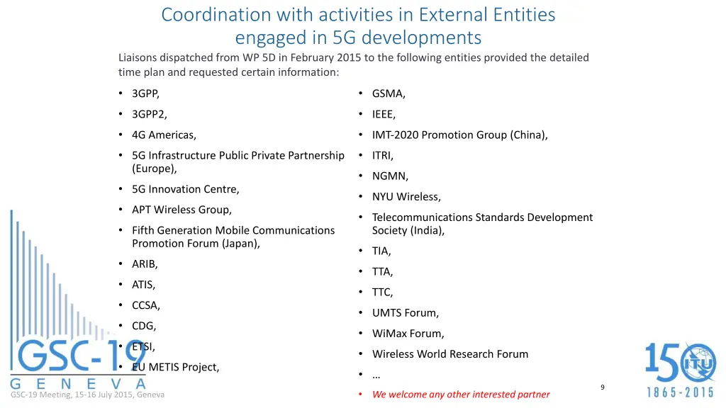coordination with activities in external entities