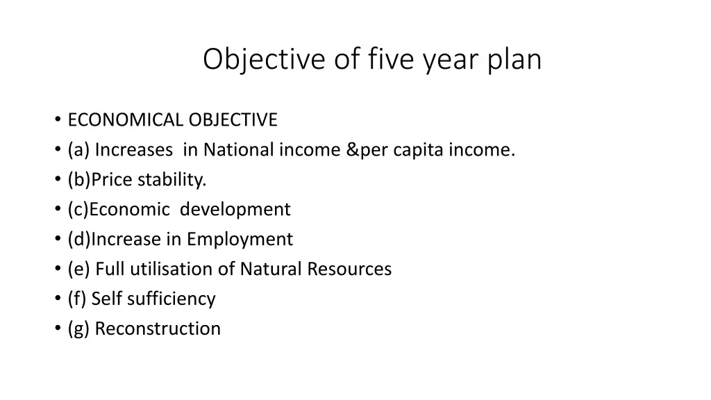 objective of five year plan