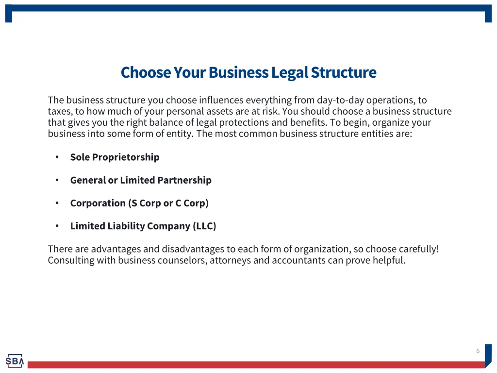 choose your business legal structure