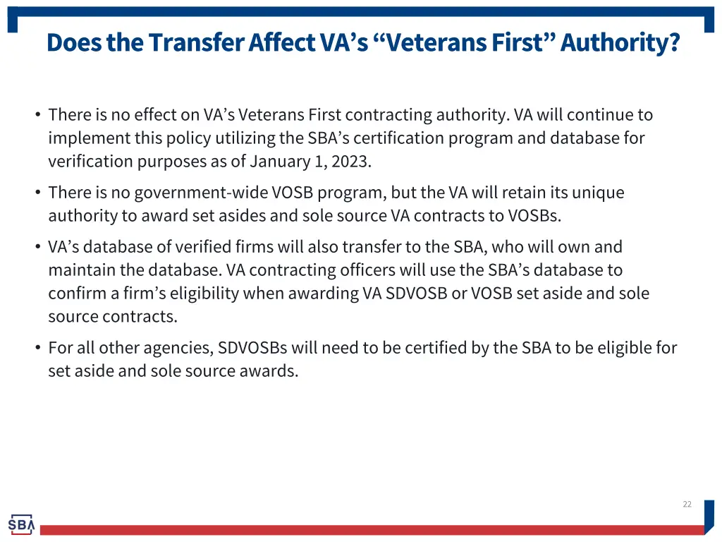 does the transfer affect va s veterans first
