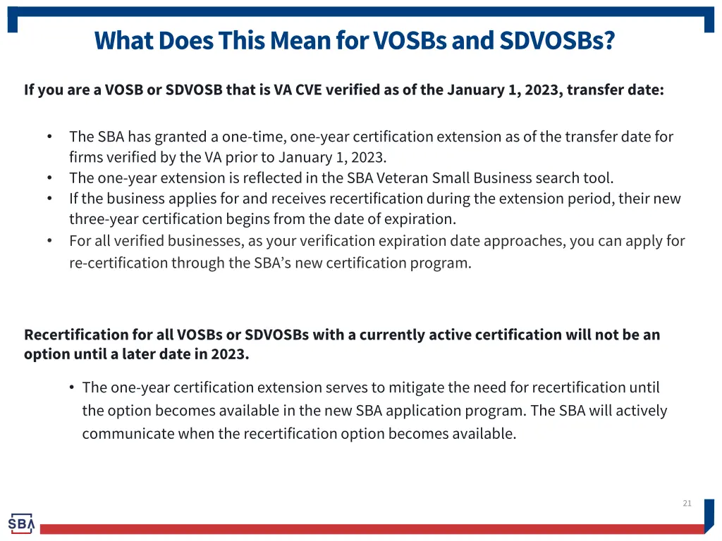 what does this mean for vosbs and sdvosbs
