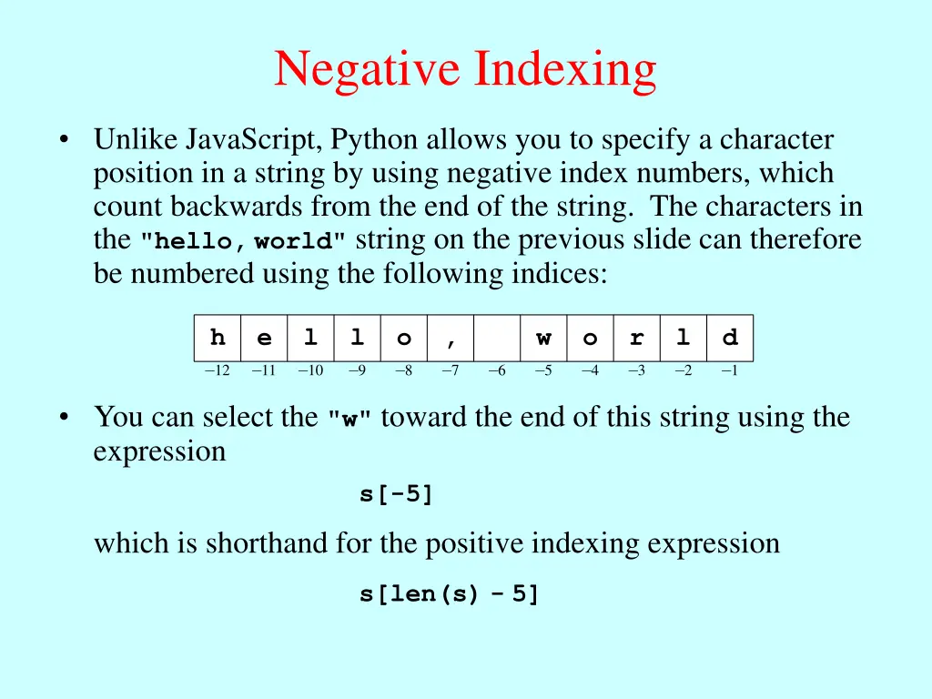 negative indexing