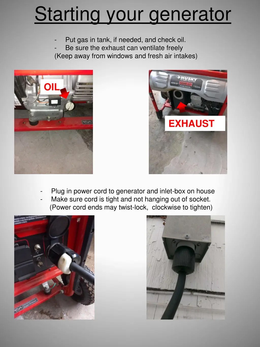 starting your generator