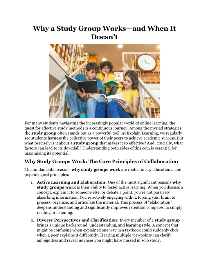 why a study group works and when it doesn t