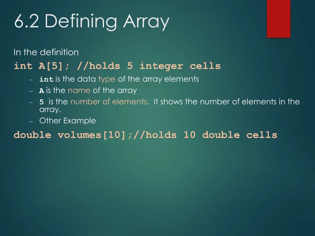 6 2 defining array