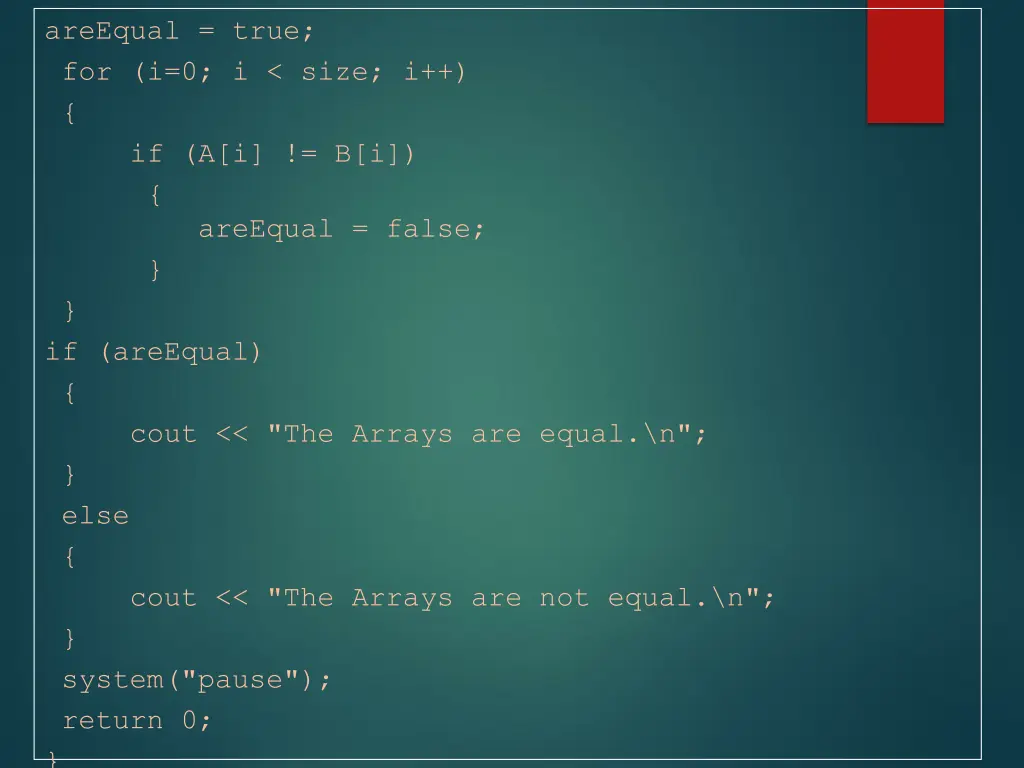 areequal true for i 0 i size