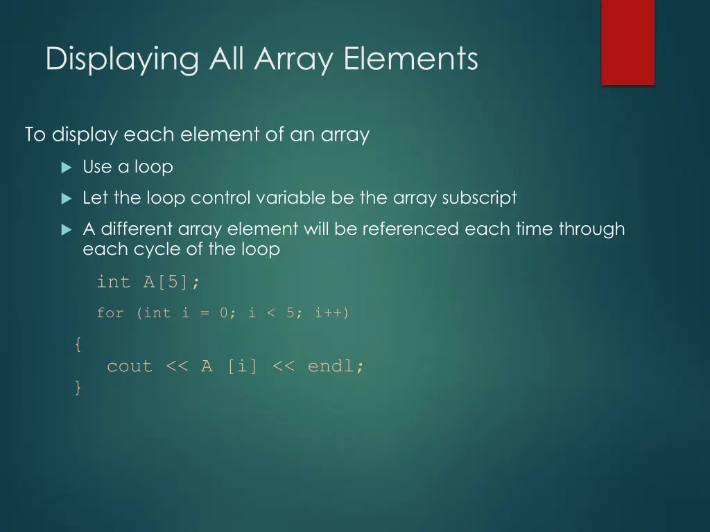 displaying all array elements