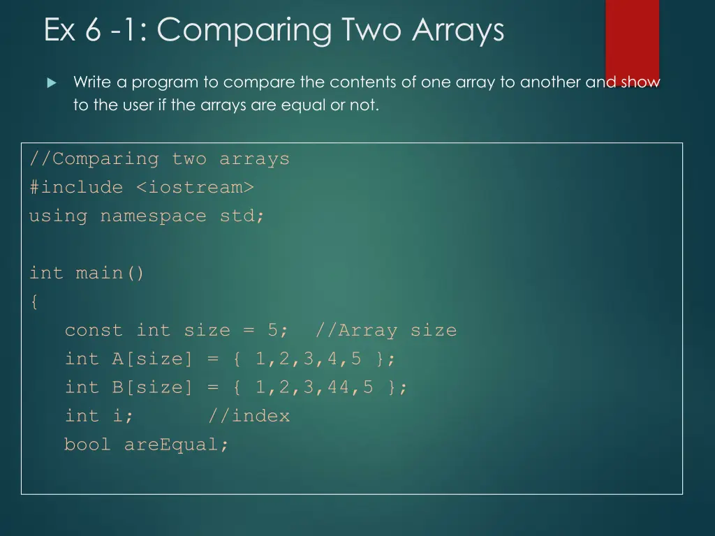 ex 6 1 comparing two arrays