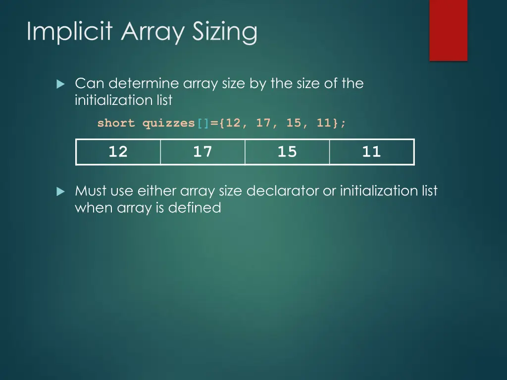 implicit array sizing