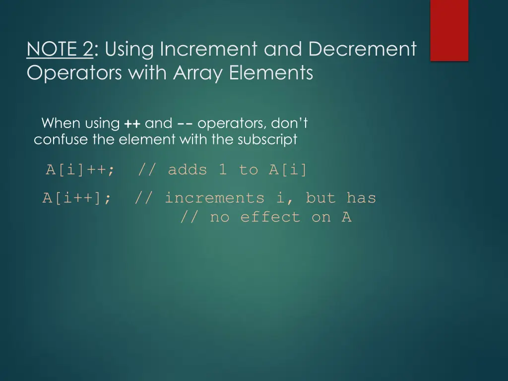 note 2 using increment and decrement operators