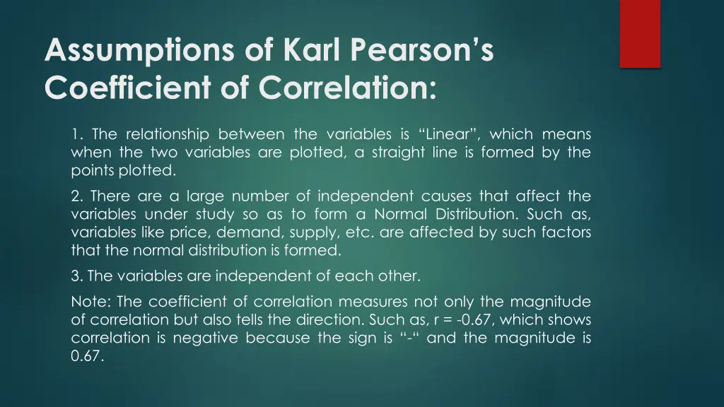 assumptions of karl pearson s coefficient