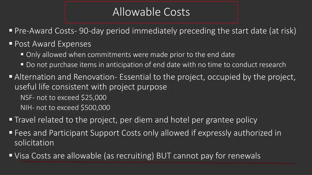 allowable costs