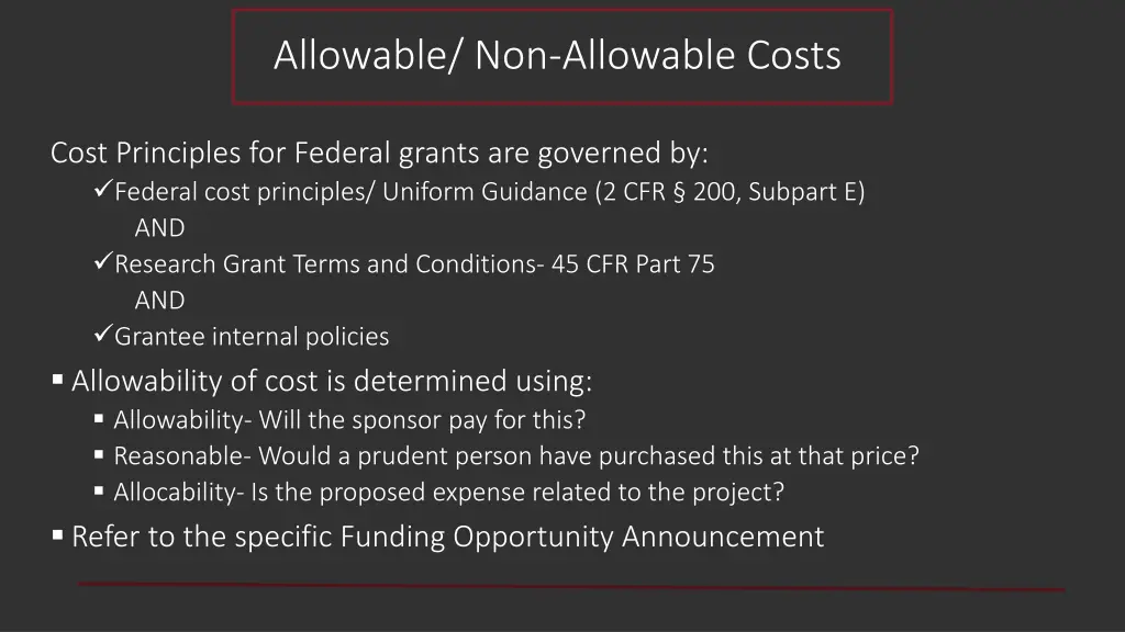 allowable non allowable costs