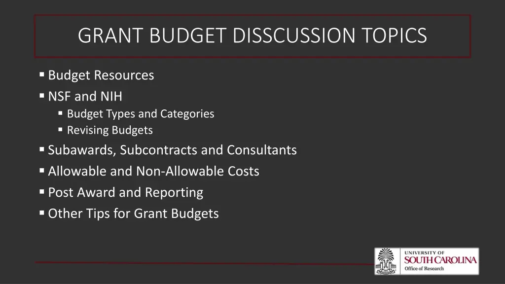 grant budget disscussion topics