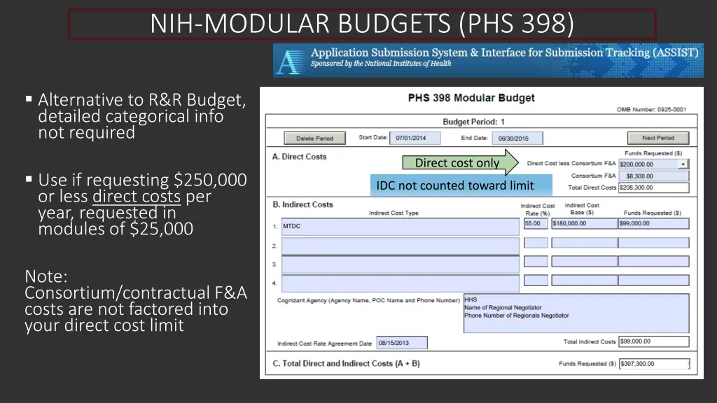 nih modular budgets phs 398