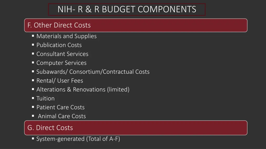 nih r r budget components 1