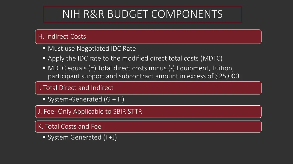 nih r r budget components 2